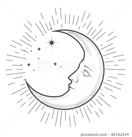 Mystic crescent, new moon with face, astrological symbol of spiritual and esoteric, vector Mystic crescent, new moon with face, astrological symbol of spiritual and esoteric, vector 86182834