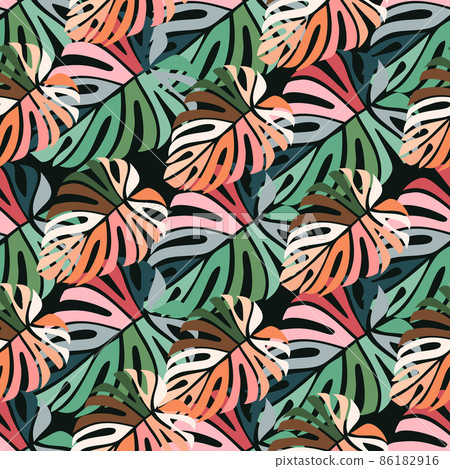 Tropical leaves seamless pattern. Monstera leaf... - Stock Illustration ...