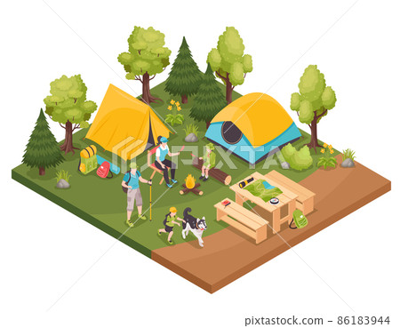Hiking Camp Isometric Composition Hiking Camp Isometric Composition 86183944