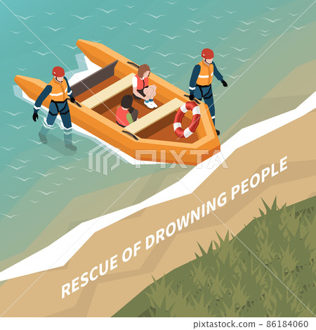 Rescue Of Drowning People Isometric Background 86184060