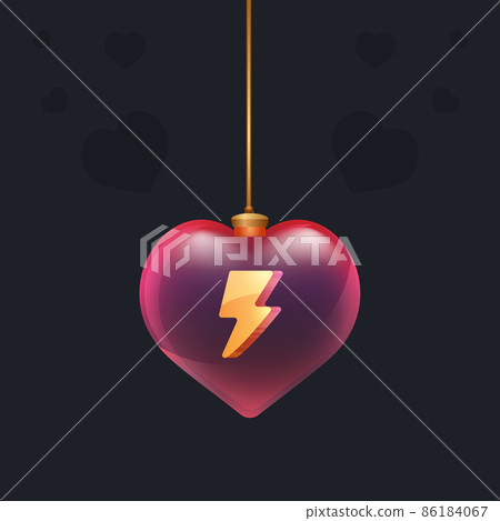 Red glass heart with a 3D lightning icon inside. Valentine day decoration element for design card, invintation or any advertising Red glass heart with a 3D lightning icon inside. Valentine day decoration element for design card, invintation or any advertising 86184067