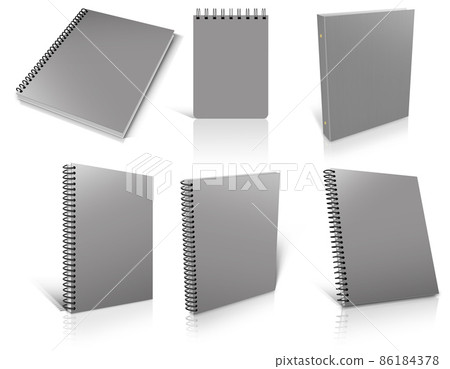 Six grey spiral blank notepad on white. 86184378
