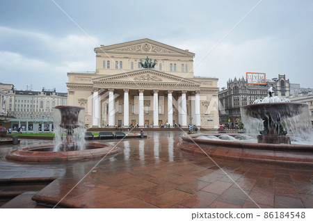 view of the Bolshoi Theater in Moscow in rainy weather view of the Bolshoi Theater in Moscow in rainy weather 86184548