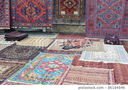 view of the market of oriental carpets in the Izmailovsky Kremlin in Moscow view of the market of oriental carpets in the Izmailovsky Kremlin in Moscow 86184846
