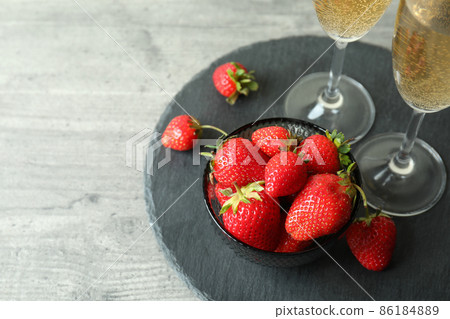 Concept of delicious drink with Rossini cocktails on gray textured table 86184889