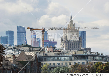 view of Moscow city and the Stalin high-rise in Moscow view of Moscow city and the Stalin high-rise in Moscow 86184986