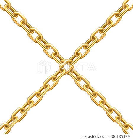 Realistic crossing metal chains with golden links isolated on white background. Vector illustration. Realistic crossing metal chains with golden links isolated on white background. Vector illustration. 86185329