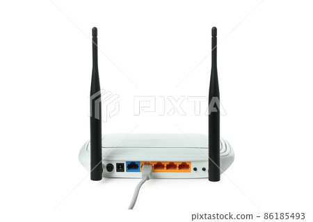 Wi-Fi router with external antennas isolated on white background Wi-Fi router with external antennas isolated on white background 86185493