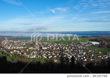 Panoramic view from the hills towards Lake Constance, Switzerland 86185766