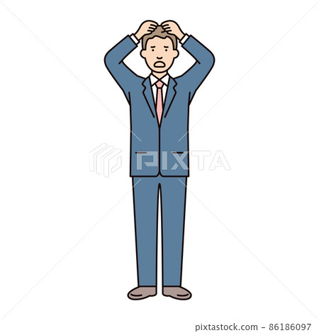 Person_male_suit_whole body_holding head 86186097