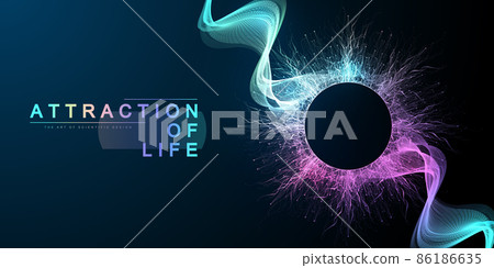 Attraction of life. Colorful abstract small particles and lines under high speed of motion. Circular explosion backdrop. Burst tech particles. Vector illustration Attraction of life. Colorful abstract small particles and lines under high speed of motion. Circular explosion backdrop. Burst tech particles. Vector illustration 86186635