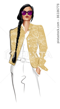 Beautiful asian fashion model posing in yellow jacket against white background Beautiful asian fashion model posing in yellow jacket against white background 86186778