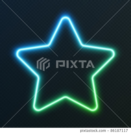 Gradient neon star, blue-green glowing border isolated on a dark background. Colorful night banner Gradient neon star, blue-green glowing border isolated on a dark background. Colorful night banner 86187117