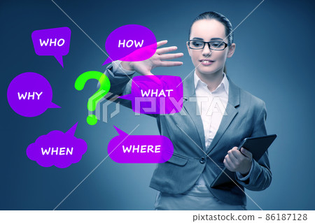 Concept of many different questions asked with businesswoman 86187128