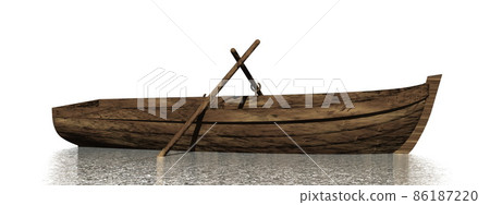Small wood boat on the water - 3D render 86187220