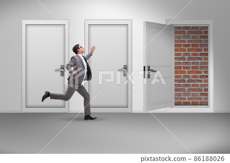 Businessman facing no exit with brick door 86188026