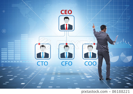 Illustration of organisation chart with various executives 86188221
