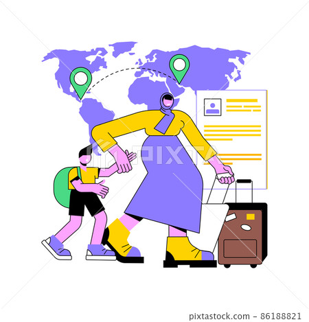 International migration abstract concept vector illustration. International migrants, border control, movement of people, leaving a country, application form, travel with bag abstract metaphor. International migration abstract concept vector illustration. International migrants, border control, movement of people, leaving a country, application form, travel with bag abstract metaphor. 86188821