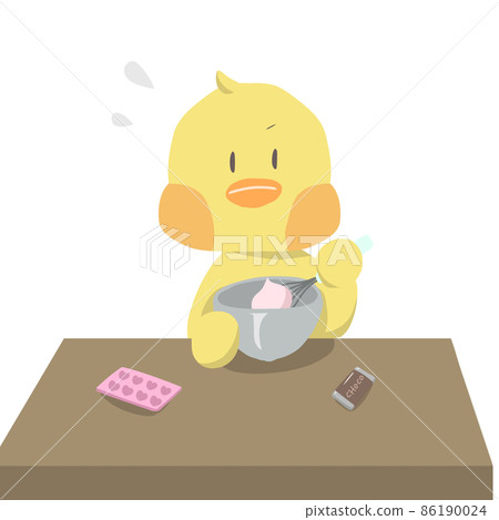 Illustration of a chick making handmade sweets Illustration of a chick making handmade sweets 86190024