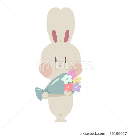 Illustration of a rabbit presenting a bouquet Illustration of a rabbit presenting a bouquet 86190027