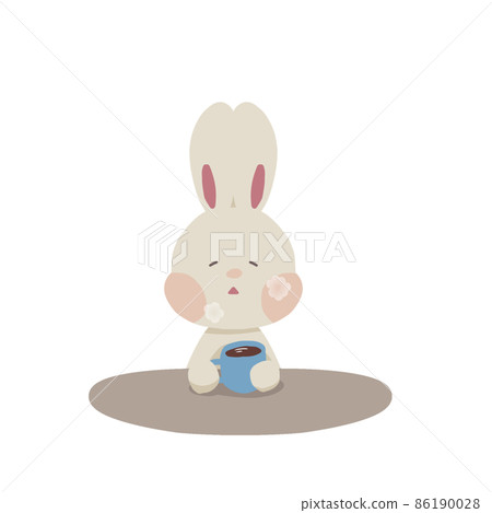 Illustration of a rabbit relieved to drink cocoa Illustration of a rabbit relieved to drink cocoa 86190028