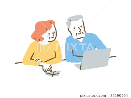 Seniors using computers and calculators 86190964