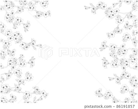 櫻花線畫框③（黑色，左右） 86191857