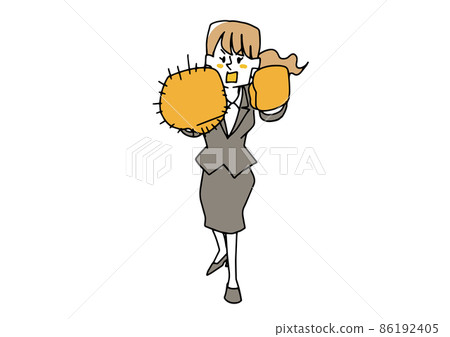 A woman in a suit wearing boxing gloves and pulling out a jab, a fighting businessman, a comical handwritten person A woman in a suit wearing boxing gloves and pulling out a jab, a fighting businessman, a comical handwritten person 86192405