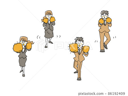 A set of businessmen wearing boxing gloves, a comical handwritten person vector A set of businessmen wearing boxing gloves, a comical handwritten person vector 86192409