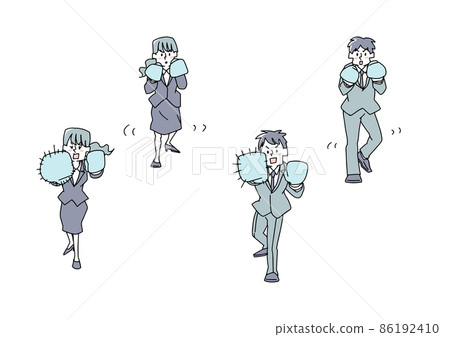 A set of businessmen wearing boxing gloves, a comical handwritten person vector 86192410