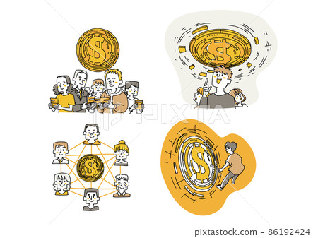 Person illustration set related to virtual currency Blockchain, mining Comical handwritten person 86192424