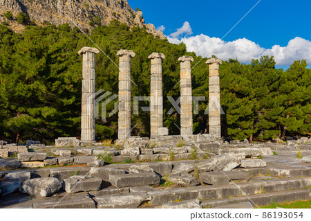 Ruins of Temple of Athena in ancient Greek city of Priene, Turkey 86193054