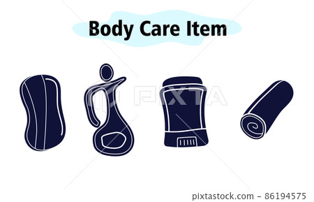 A set of items for the bathroom. Solid soap and deodorant, perfume and towel. Body care. Vector illustration in solid on a white background. A set of items for the bathroom. Solid soap and deodorant, perfume and towel. Body care. Vector illustration in solid on a white background. 86194575