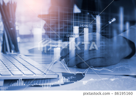 Stock market or forex trading graph and candlestick chart suitable for financial investment concept. Economy trends background for business idea and all art work design. Abstract finance background. Stock market or forex trading graph and candlestick chart suitable for financial investment concept. Economy trends background for business idea and all art work design. Abstract finance background. 86195160