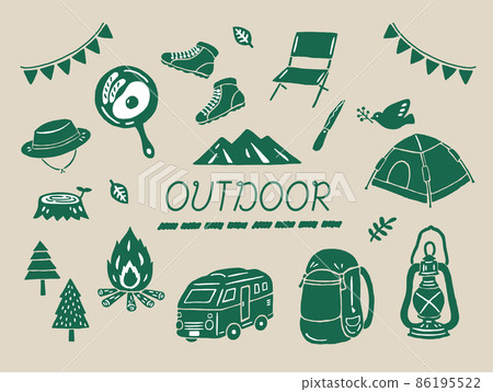 Outdoor camping retro vector illustration set 86195522