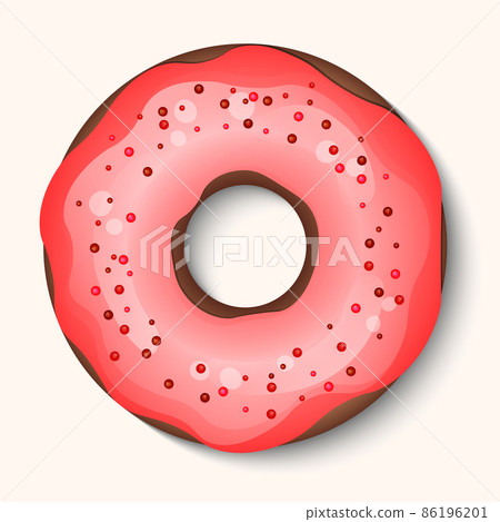 Donut with color icing and multicolored powder isolated on a white background. 3d realistic food icon. Template modern design for invitation, poster, card, fabric. Realistic vector illustration 86196201