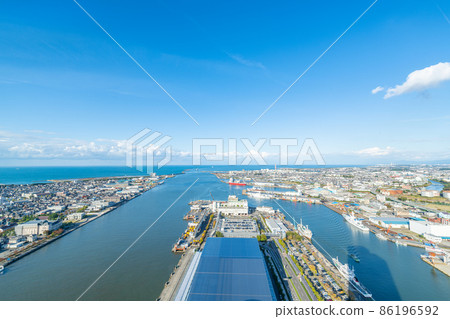新潟縣新潟市toki Messe Befco Bakauke 展望台新潟市全景 北方向 照片素材 圖片 圖庫