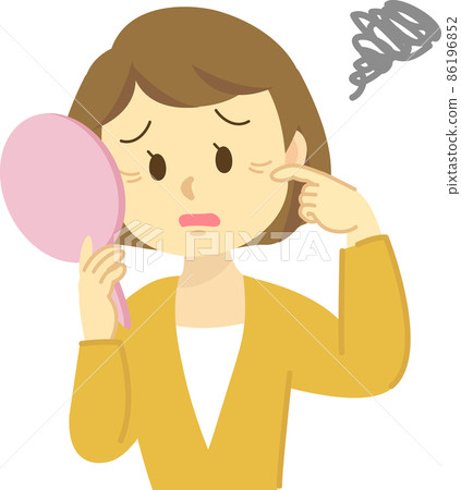 插圖素材:皮膚問題:外眼角、眼睛下方和法令紋處有皺紋的年輕女性。上半身 插圖素材:皮膚問題:外眼角、眼睛下方和法令紋處有皺紋的年輕女性。上半身 86196852