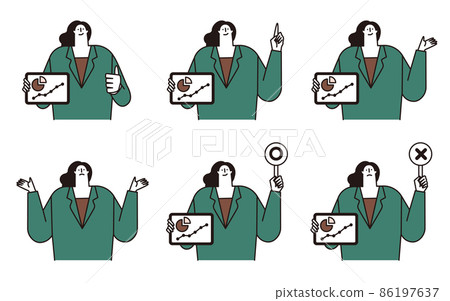 A woman explaining a graph on a tablet device 86197637