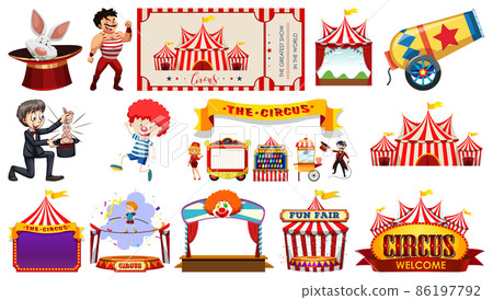 Set of circus characters and amusement park elements Set of circus characters and amusement park elements 86197792