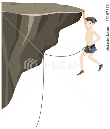 People doing outdoor rock climbing on white background 86197816