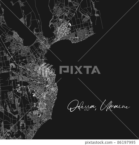 Odesa Odessa black and white city map. Vector illustration, Odessa map grayscale art poster. Street map image with roads, metropolitan city area view. 86197995
