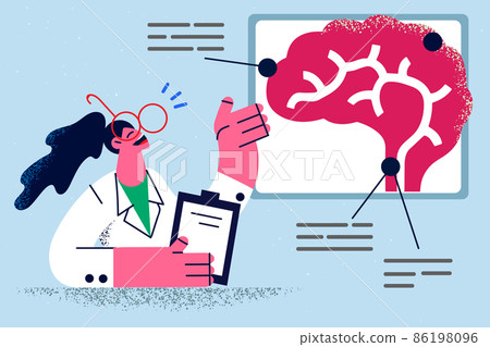 Smiling female neurologist make presentation about brain Smiling female neurologist make presentation about brain 86198096