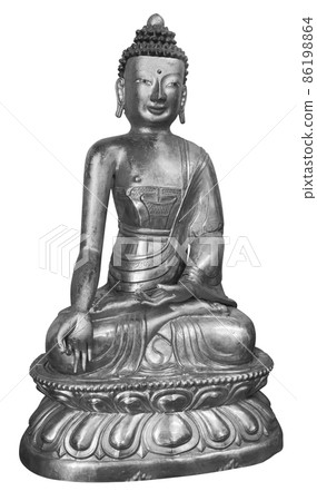 Beautiful shining classical Buddha Shakyamuni. Siddhartha Gautama. Golden statue with open eyes isolated on the white background 86198864