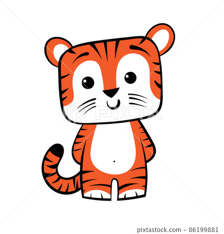 Cute cartoon striped red tiger. Hand-drawn vector stock illustration isolated on white Cute cartoon striped red tiger. Hand-drawn vector stock illustration isolated on white 86199881