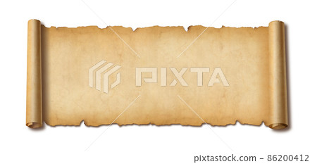 Old paper horizontal banner. Parchment scroll isolated on white with shadow Old paper horizontal banner. Parchment scroll isolated on white with shadow 86200412