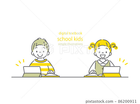 數字文本 喜歡用數字文本上課的小學生 簡單時尚的線條藝術插圖 86200911
