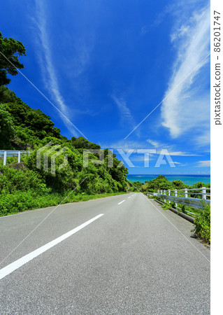 Scenery of Okinawa: A straight road leading to the sea Scenery of Okinawa: A straight road leading to the sea 86201747