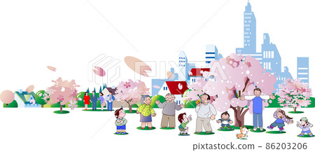 People gathering in the cityscape where the cherry blossoms are in full bloom People gathering in the cityscape where the cherry blossoms are in full bloom 86203206