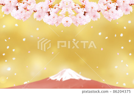 櫻花和吉祥紅富士的背景插圖 86204375